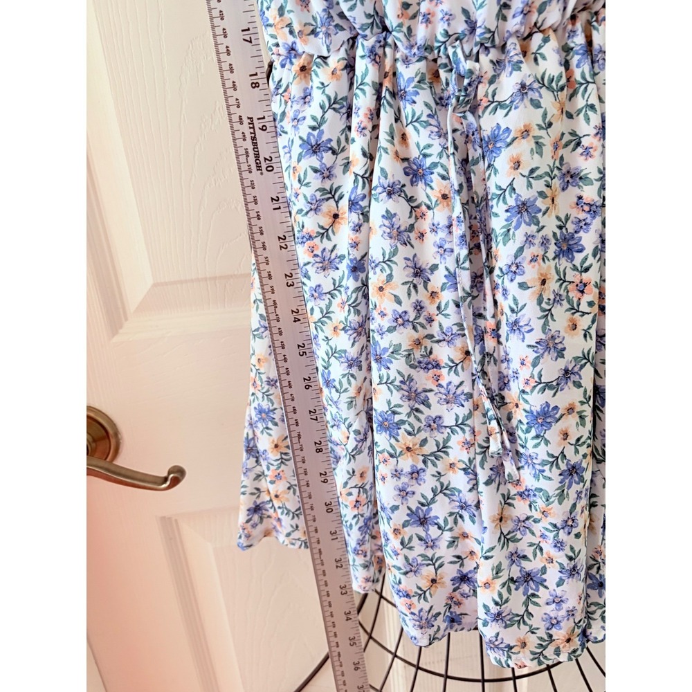 Daytrip Women M Blue Floral Sleeveless Drawstring Mini Dress Cottagecore - Picture 5 of 6